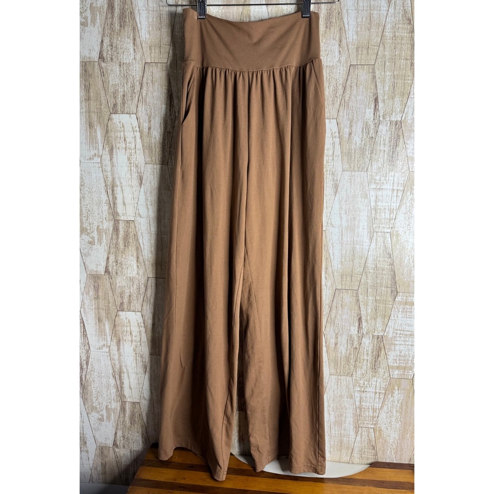 Gracyoga Brown Wide Leg Yoga Pants Small High Waist Lounge Trousers Pockets